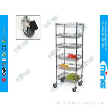 Chrome 6 Tier Mobile Wire Shelving for Basements , 800 Poun